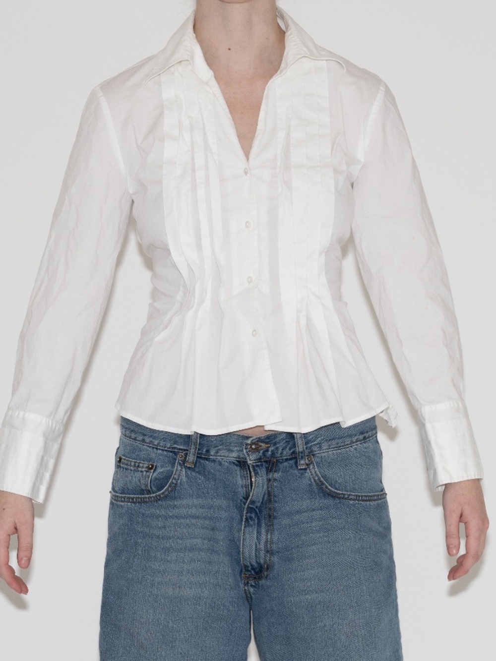 Vintage white button up blouse tie back size petite XL Nexx cotton spandex